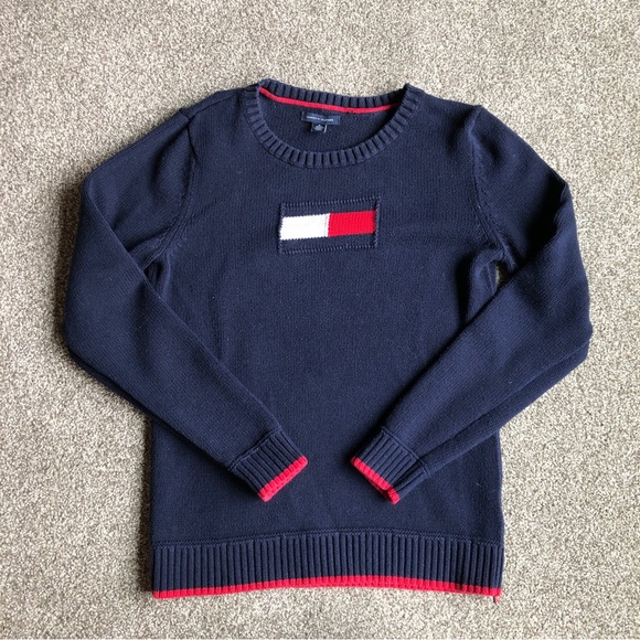 TOMMY HILFIGER MAVY KNITTED BIG LOGO SWEATER SIZE MEDIUM - Picture 2 of 8